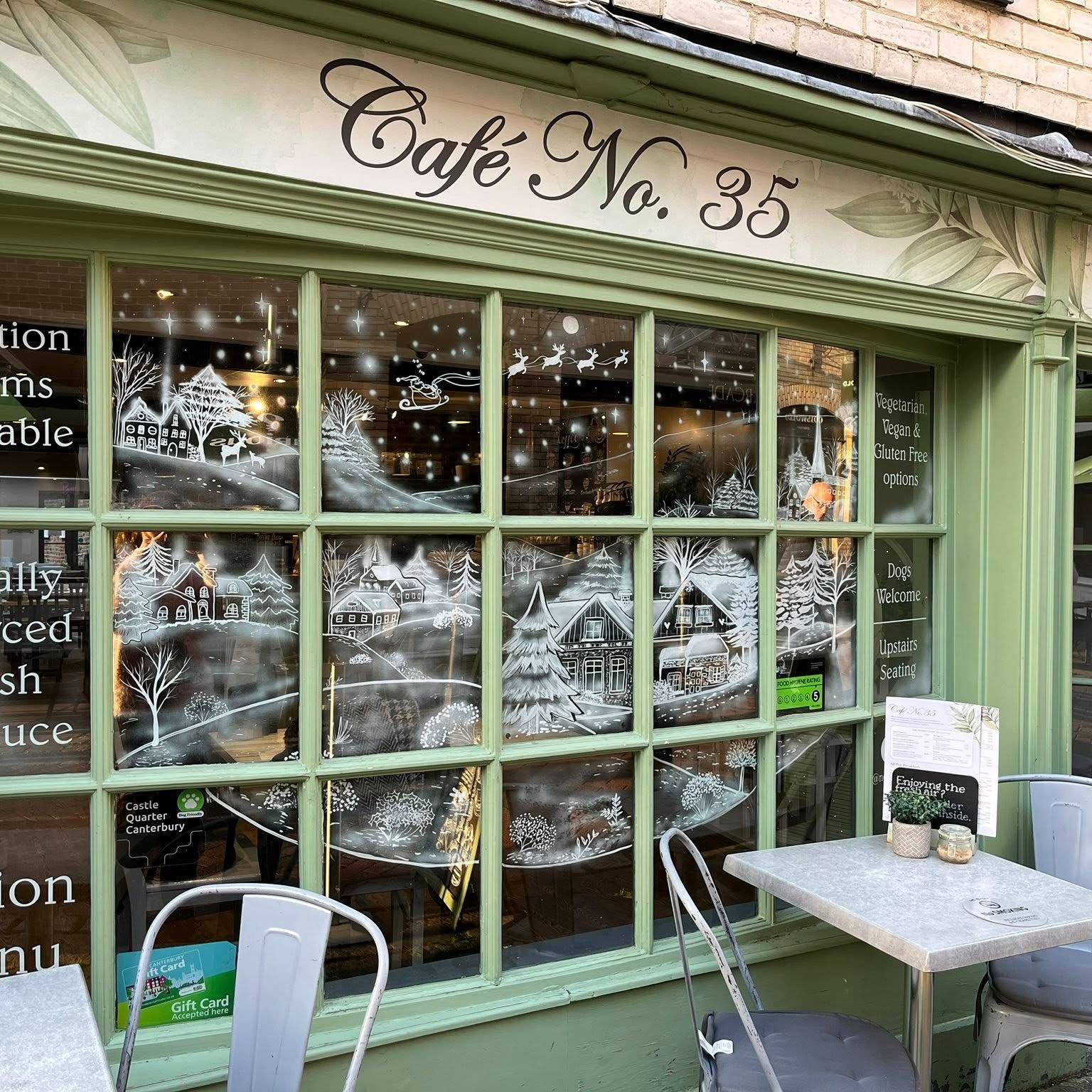 Interior of Café No. 35 with food and drinks